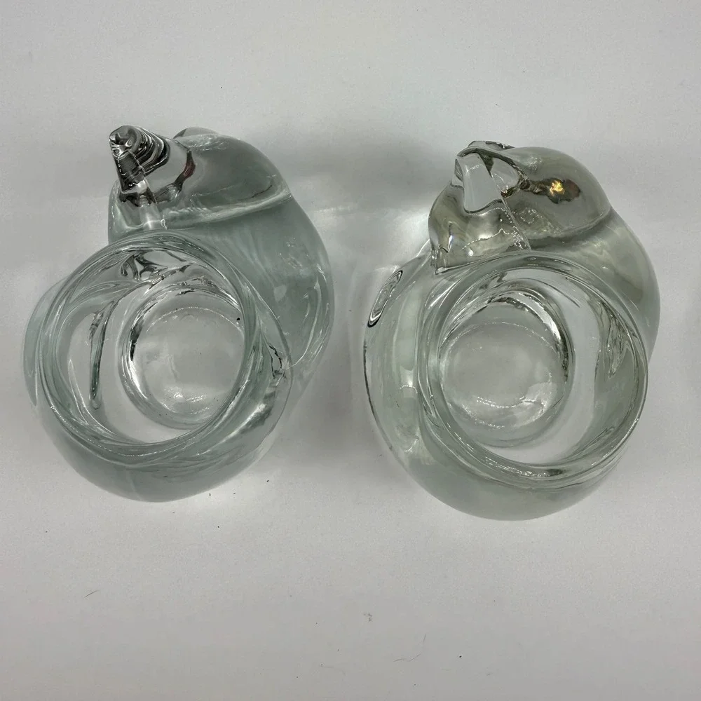 Vintage Indiana Glass Clear Cat Votive Candle Holders Pair